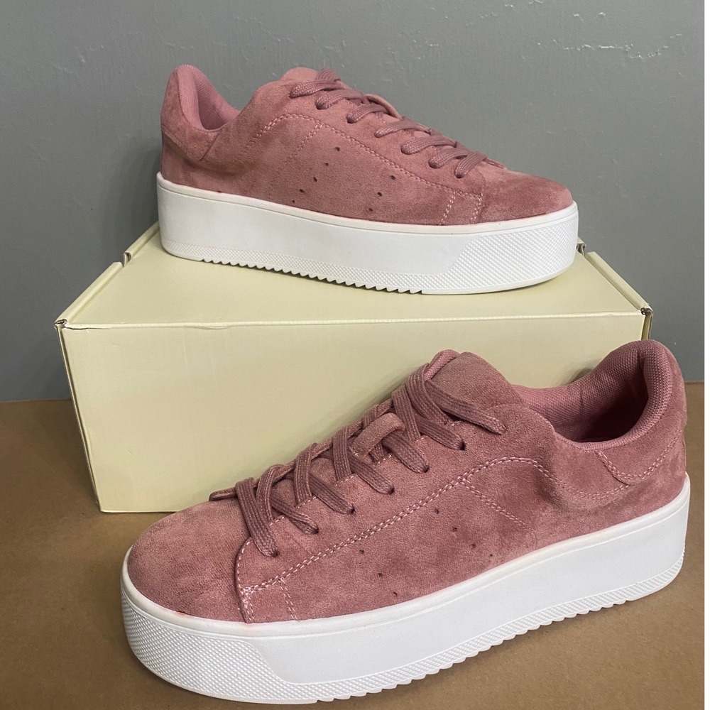 J. Adams Hero Dusty Pink Suede Platform Sneakers Womens 8 Low Top 3032-FLA - Picture 2 of 6